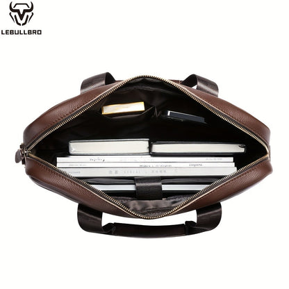 LEBULLBRO Premium Real Leather Executive Briefcase Made from Top-Quality Cowhide, Roomy Versatile Shoulder Bag Featuring a Laptop Section
