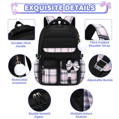 3pcs Bow-Tie School Backpack Tote Storage Bag Set | Large-Capacity Multi-Functional Storage Backpack with 15. 6-inch Laptop and Tablet Compartments, Smooth Zippers, Lightweight, Ideal for Teens' Daily Commute and Back-to-School, for Teenager