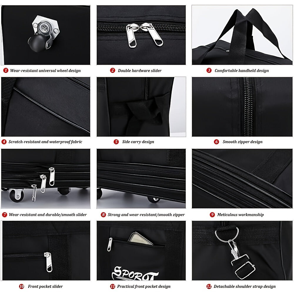 32in 42in Expandable Folding Luggage Bag Suitcase Collapsible Rolling Travel Duffel Bag for Men Women Suitcase with 5 Wheels Black