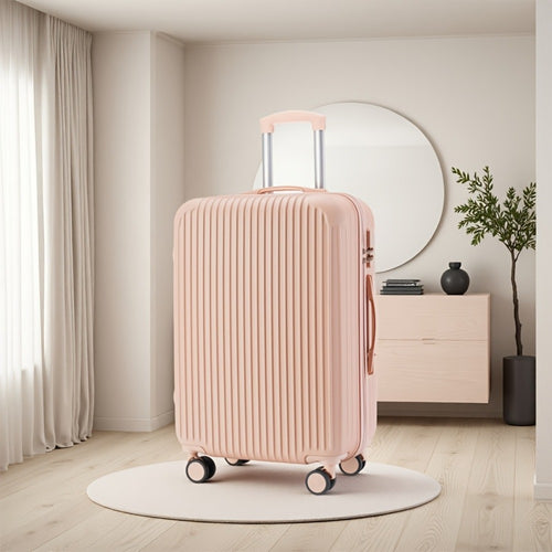 Lightweight Carry-On Suitcase Available in 20, 24, And 28 Inches, Featuring 360° Multi-Directional Wheels And a Combination Lock, with Checked Luggage Options in Pink for 24 And 28 Inches