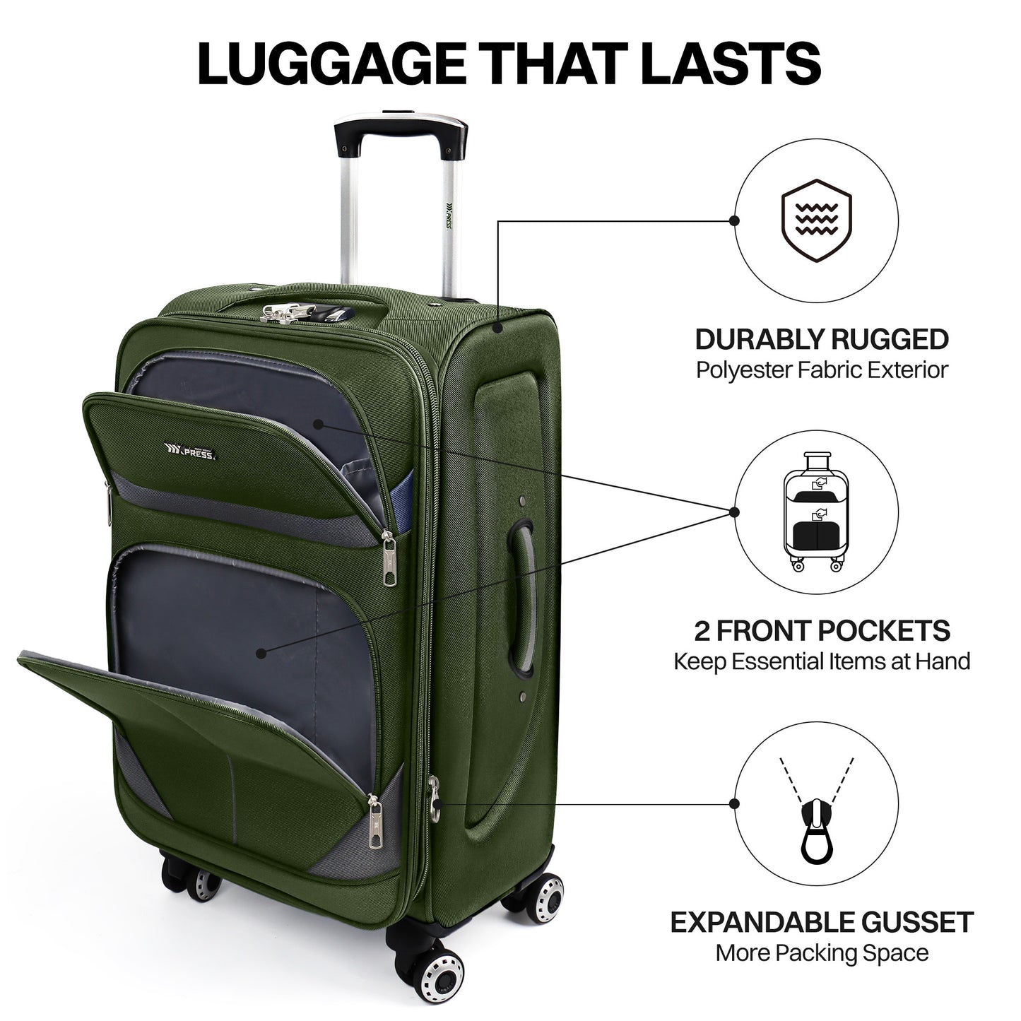 New York Xpress Durable Softside Luggage Lightweight Expandable with Spinner Wheels & Combination Lock, Reinforced Handles, Carry On Airline Approved and Checked, Soft Shell Travel Case for Men & Women, Available in 22", 26", 30", 34"