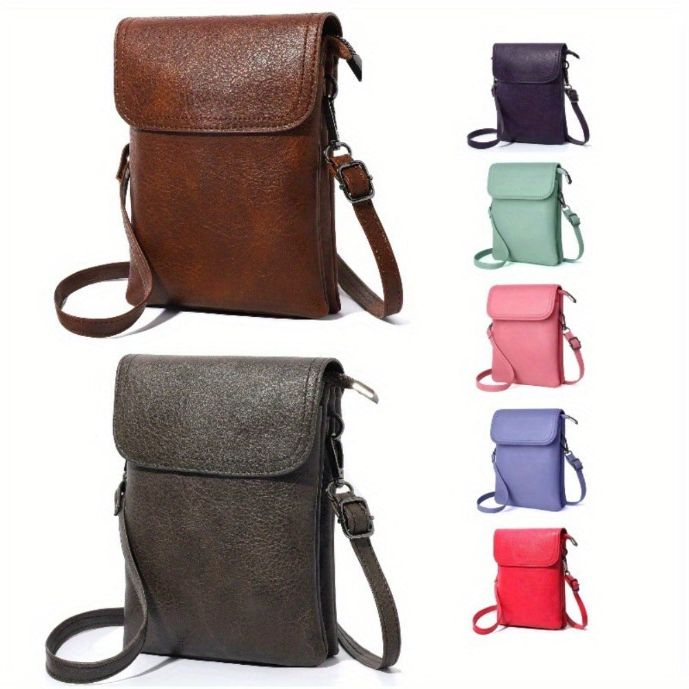 Ladies' Crossbody Purse - Adjustable Strap, Zip Closure, Multiple Compartments for Phone And Essentials, Brown, Phone Holder | Easy Design, Compact Crossbody Purse, Holiday Gift
