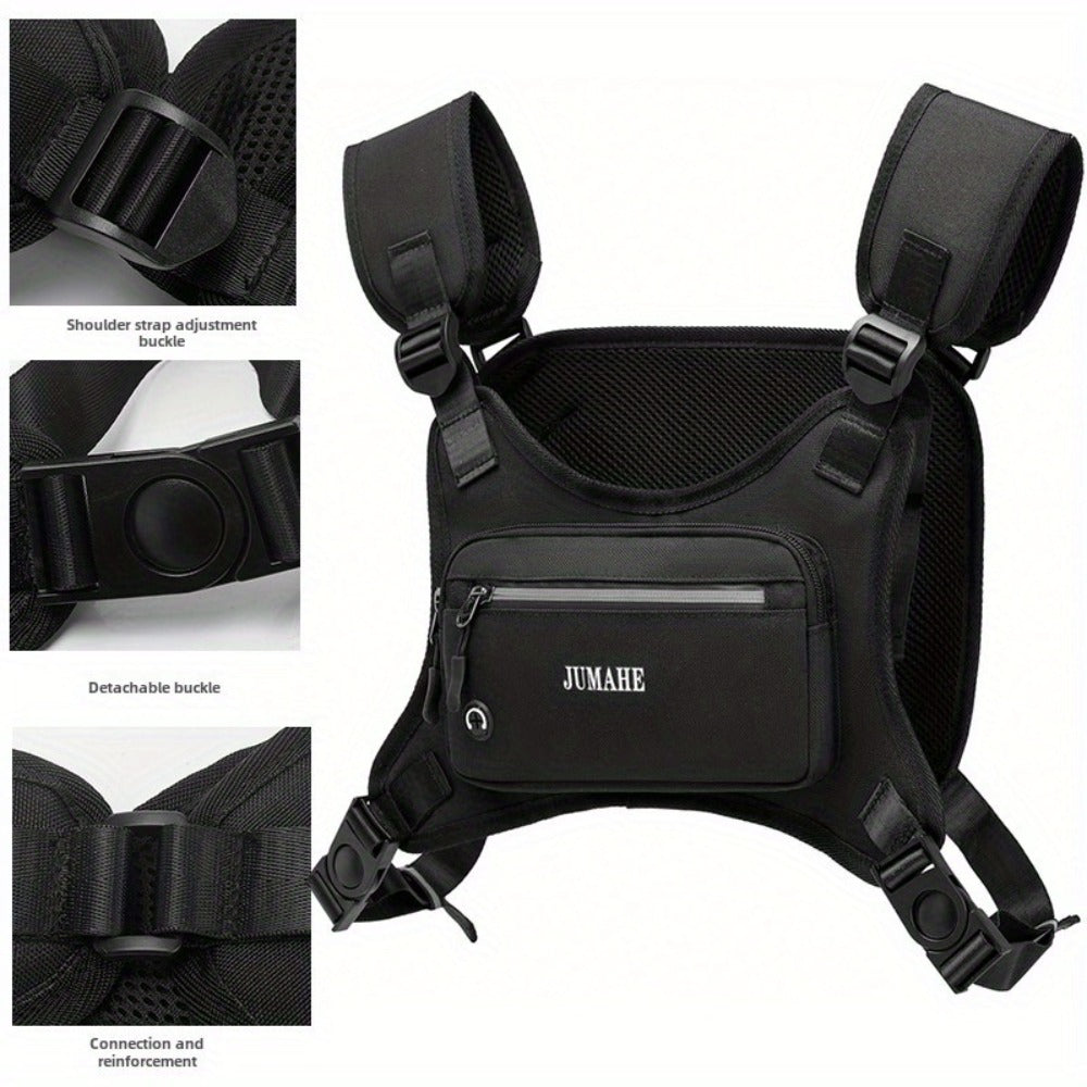 Unisex Reflective Chest Bag for High Performance, Adjustable Straps for Workouts, Walking, Hiking, Running, And Cycling. Lightweight Backpack with Reflective Back (Black) for Boyfriends