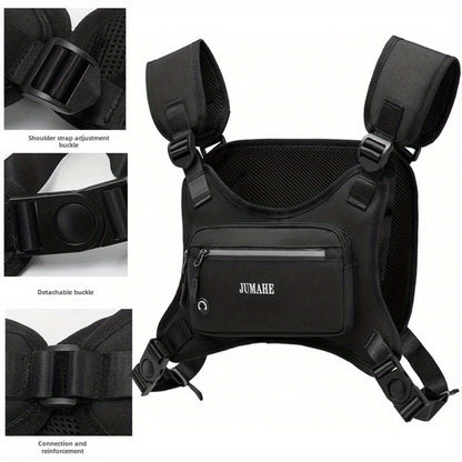 Unisex Reflective Chest Bag for High Performance, Adjustable Straps for Workouts, Walking, Hiking, Running, And Cycling. Lightweight Backpack with Reflective Back (Black) for Boyfriends