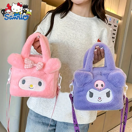 1pc Sanrio Hello Kitty, Kuromi, My Melody & Cinnamon Dog Plush Tote Bag/Shoulder Wallet - Cute Anime Kawaii Handbag with Soft Cushion, Detachable Strap & Zipper Closure, Sweet Style for,, (Gift)