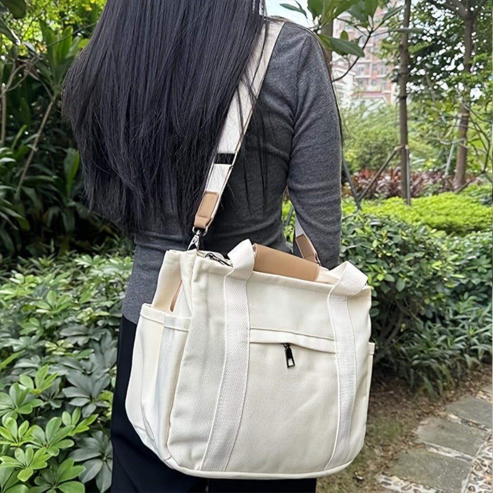 New Large Capacity Canvas Tote Bag with Multi Pockets Crossbody Tote Bag for Women Bible Handbag Everything Tote Bags with Compartments, Suit for Travel, Daily And Work