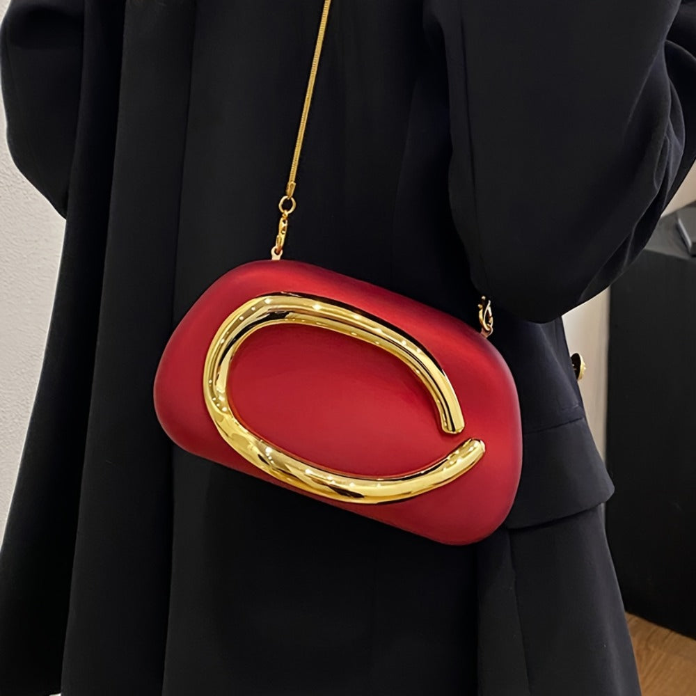 Women'S Evening Clutch with Golden Metal Handle And Removable Chain Shoulder Strap, Minimalist Acrylic Bag Perfect for Weddings And Parties, Designed with Magnetic Closure, Lining, Coin Pocket, And Photo Compartment
