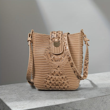 Crocodile Embossed Women's Synthetic Leather Satchel Purse- Elegant Women's Crossbody Bag with Secure Zip Closure & Durable Polyester Lining
