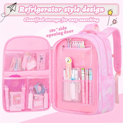 2pcs Bxboat Large Capacity Girls' Backpack with Lunch Box Pocket & 15.6" Laptop Compartment - Cute Bowknot Design, Multiple Pockets, Durable Fabric School Backpack for Teen Girls, Travel & Outdoor (Pink & Blue), Girls' Backpack, for Teenager