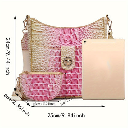 Trendy Crossbody Bag with Crocodile Pattern - Premium Bucket And Coin Purse Style - Multi-Purpose Shoulder Bag Suitable for Any Event