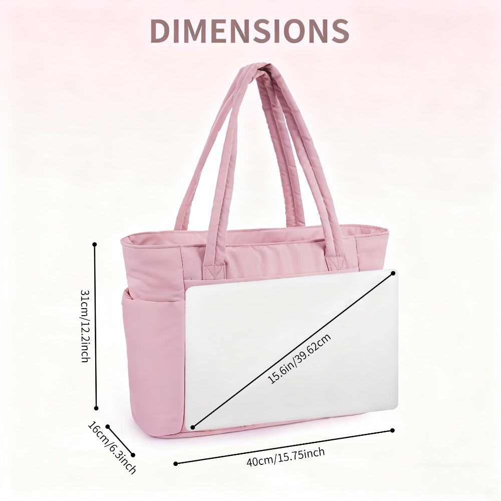 Puffer Tote Bag Women's Shoulder Bag Large Capacity Quilted Tote Bag Work Tote Bags for Women Nurse Bag with Cup Holder & Laptop Compartment & Trolley Sleeve for Travel, Work, Valentines Day Gifts