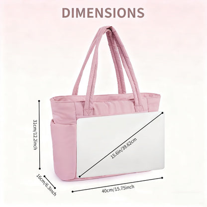 Puffer Tote Bag Women's Shoulder Bag Large Capacity Quilted Tote Bag Work Tote Bags for Women Nurse Bag with Cup Holder & Laptop Compartment & Trolley Sleeve for Travel, Work, Valentines Day Gifts