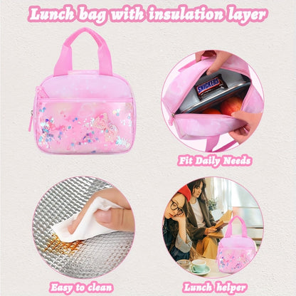 2pcs Bxboat Large Capacity Girls' Backpack with Lunch Box Pocket & 15.6" Laptop Compartment - Cute Bowknot Design, Multiple Pockets, Durable Fabric School Backpack for Teen Girls, Travel & Outdoor (Pink & Blue), Girls' Backpack, for Teenager