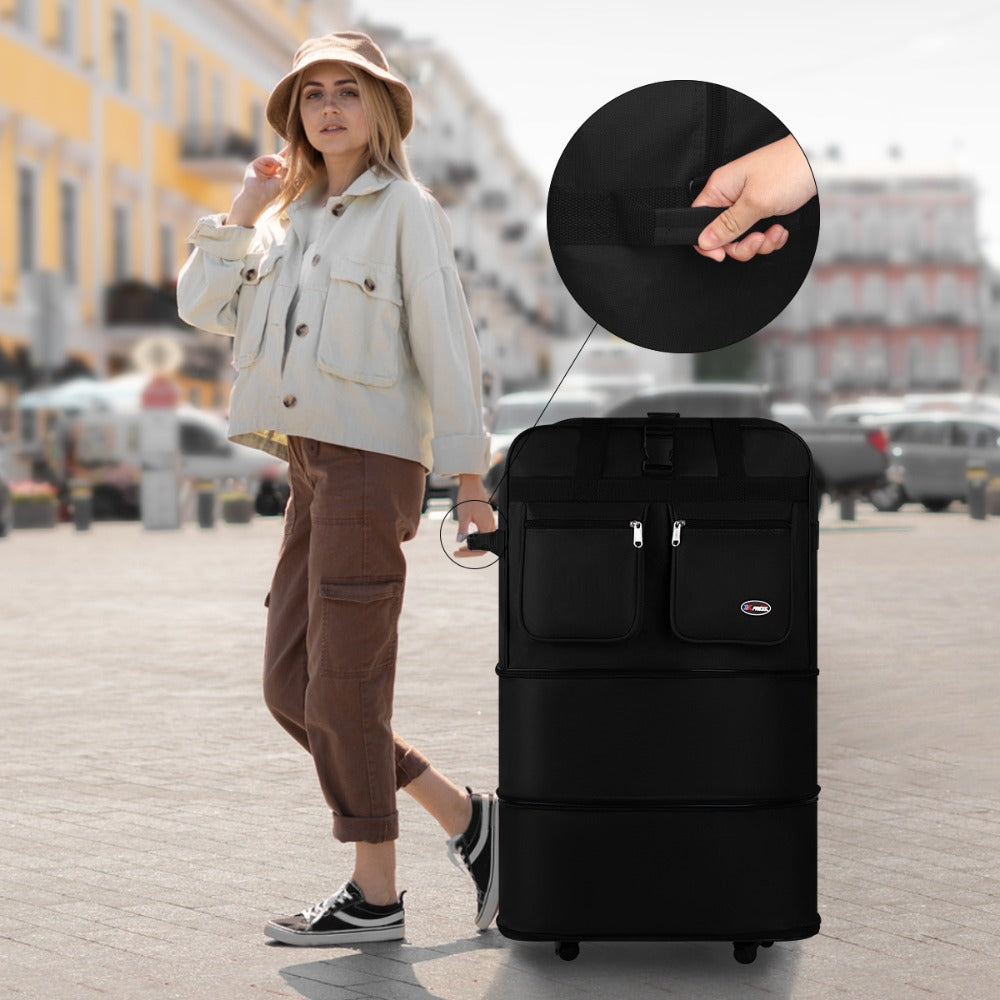 Multi-Functional Expandable Foldable Luggage with Spinner Wheels & Removable Strap,Water-repellent Collapsible Rolling Suitcase,Large Capacity Travel Bag for Home Storage,Moving,Trip, Outdoor Sport - 30in 36in 40in - Red/Navy/Black
