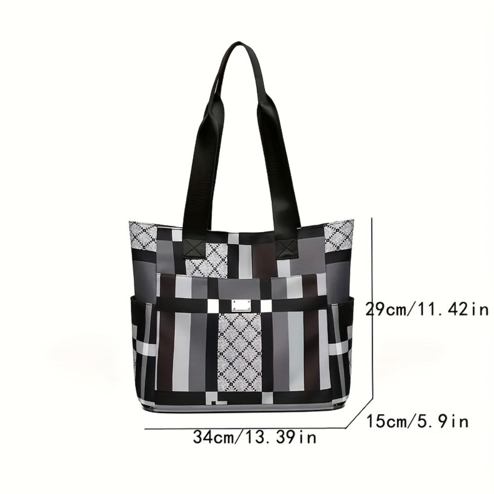 CuteCity New Large Capacity Geometric Handbag, Lightweight Casual Shoulder Bag for Daily Use. Large Capacity Shoulder Bag, Fashionable And Versatile Tote Bag, Contrasting Color Checkered Mother Bag