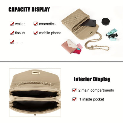 New Fashion Diamond Lattice Soft Chain Bag, Leisure And Easy with Pure Color PU Ladies Daily Travel Crossbody Bag