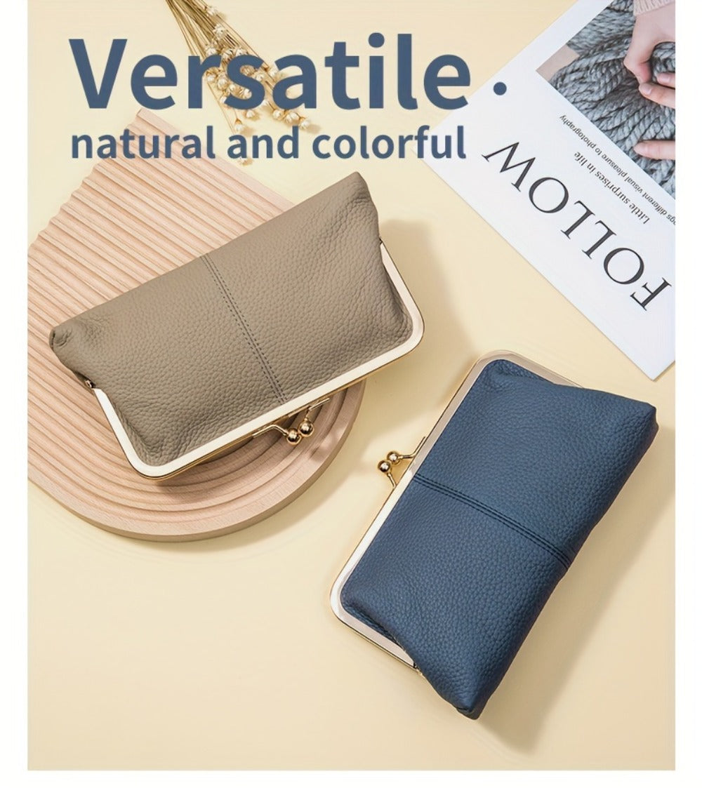 Trendy Genuine Leather Wallet, Solid Color Card Holder, Perfect Clutch Bag for Daily Use