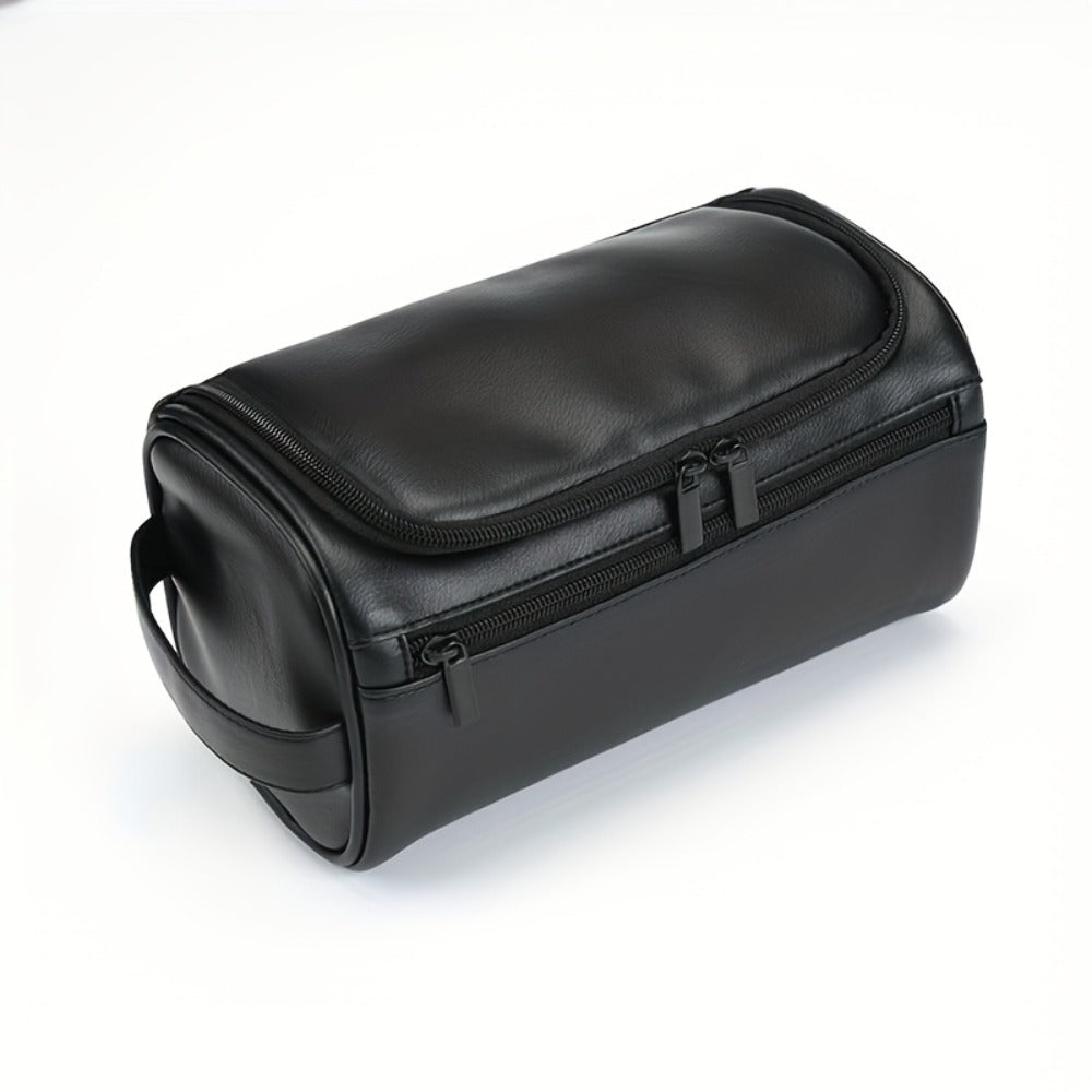 Men's Large Capacity Toiletry Bag - Durable -like Non-Woven Fabric, Spill-Proof Travel Organizer with Zipper Closure, Multiple Compartments & Golden-Tone Hardware, Lightweight & Sturdy Carry Handle - Ideal Gift for Dad, Husband, Men (Black) - Business Tra
