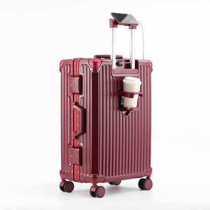 Spacious Premium Aluminum Frame Luggage: Large Capacity And External Cup Holder (Ideal for Travel And Business)
