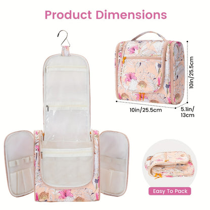 Women' Large Hanging Toiletry Bag - Large Capacity Travel Cosmetic Organizer with Hanging Hook & Top Handle, Lightweight Suitable for Holiday Trips, Zipper Closure, Multiple Pockets, Portable Makeup Case for Daily Commute and Storage