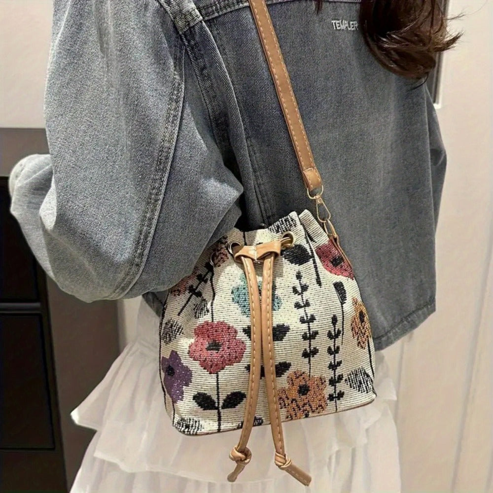 Crossbody Bag for Women – for Travel & Work, Floral Bucket Ethnic Drawstring Boho | Bag Vero – detail view 5