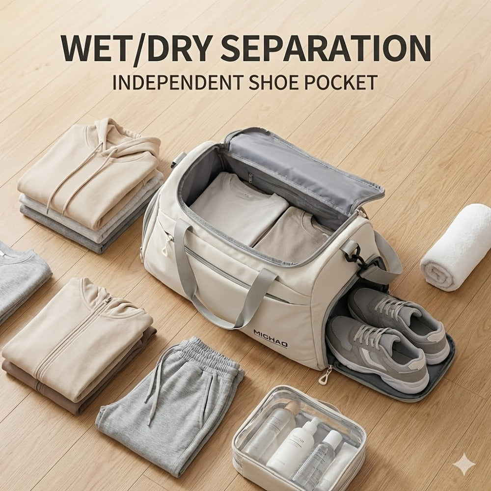 Essential Weekender Gym Bag with Wet Pouch & Shoe Garage, Convertible Style for Worry-Free Travel
