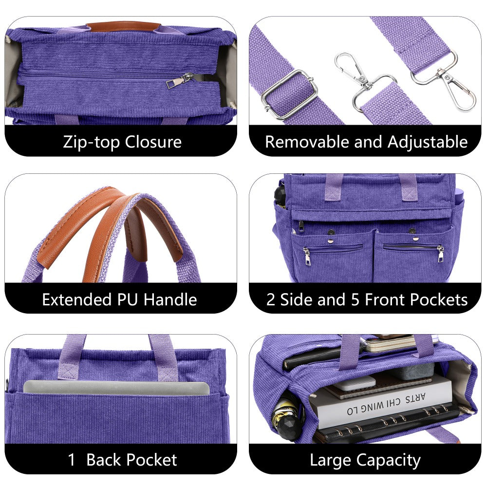 Corduroy Tote Bag Set (2PCS) for Women, Laptop Work Bags Crossbody Shoulder Hobo Messenger Handbag Purse Travel Gym Totes