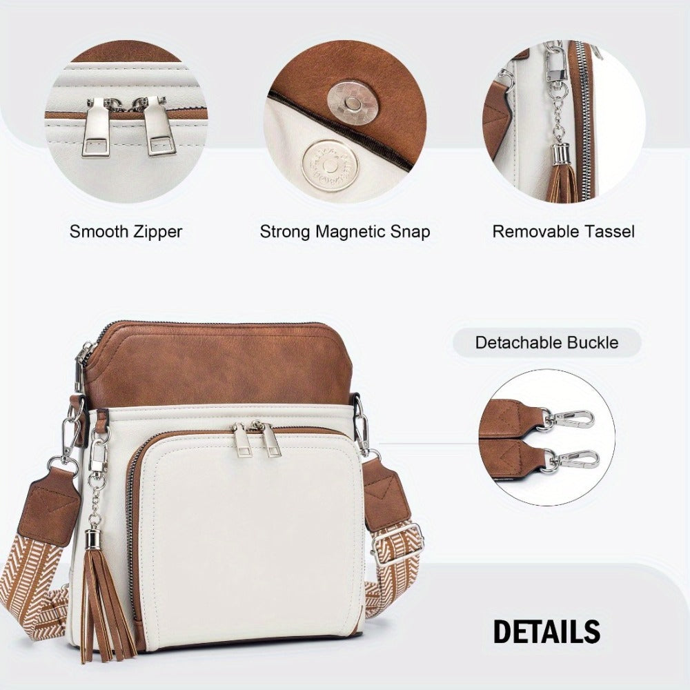 Soft Faux Leather Crossbody Bag for Women, Boho Chic Messenger Purse with Decorative Tassel, Shoulder Bag for Travel, Shopping And Weekend Adventures
