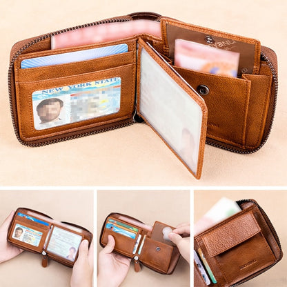 BANYANU Retro Men's Leather Zipper Wallet RFID Large Capacity Folding Multi Card Head Layer Leather Wallet Can Put Coins Wallet Father's Day Valentine's Day Gift 8 Card Slots