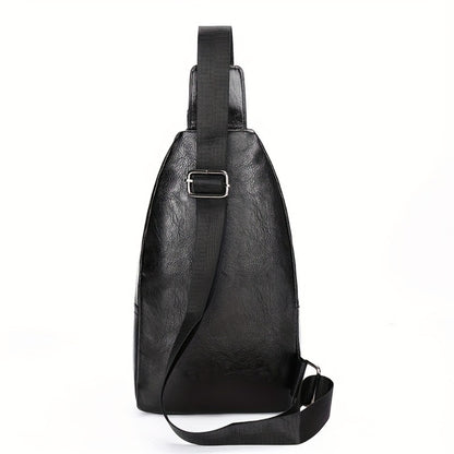 Men's PU Leather Crossbody Bag With Earphone Hole, Large Capacity Chest Bag, Multifunction Diagonal Shoulder Bag