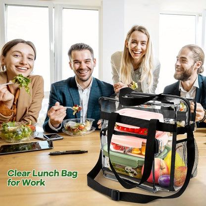 1pc Clear Bag for Stadium Events Clear Lunch Bag for Work PVC Plastic Transparent Lunch Box for Women Men Adult with Shoulder Strap Handle Clear Snack Tote Bag for Travel Sporting Events - Clear