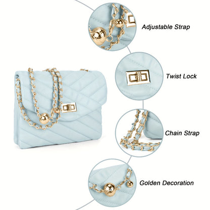 New Fashion Diamond Lattice Soft Chain Bag, Leisure And Easy with Pure Color PU Ladies Daily Travel Crossbody Bag