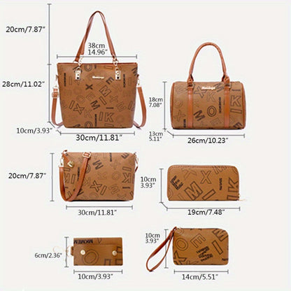 Set of 6 Women'S Bags - Spacious Vintage Collection Including Shoulder Bag, Crossbody Bag, Tote, And Purse