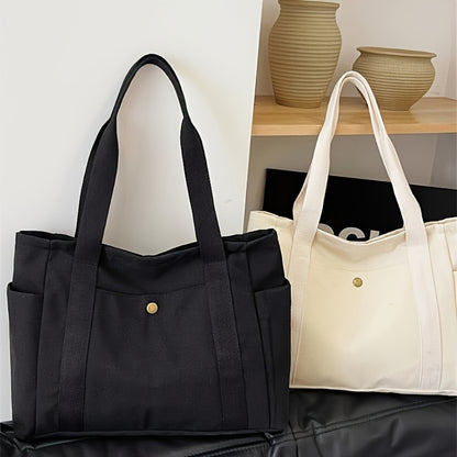 1pc Women'S Canvas Bag | Large Capacity Single Shoulder Handbag, Simple Style, Double Handle Design, Casual and Fashionable, Suitable for Daily Commuting and Parties, Washable and Foldable, Color