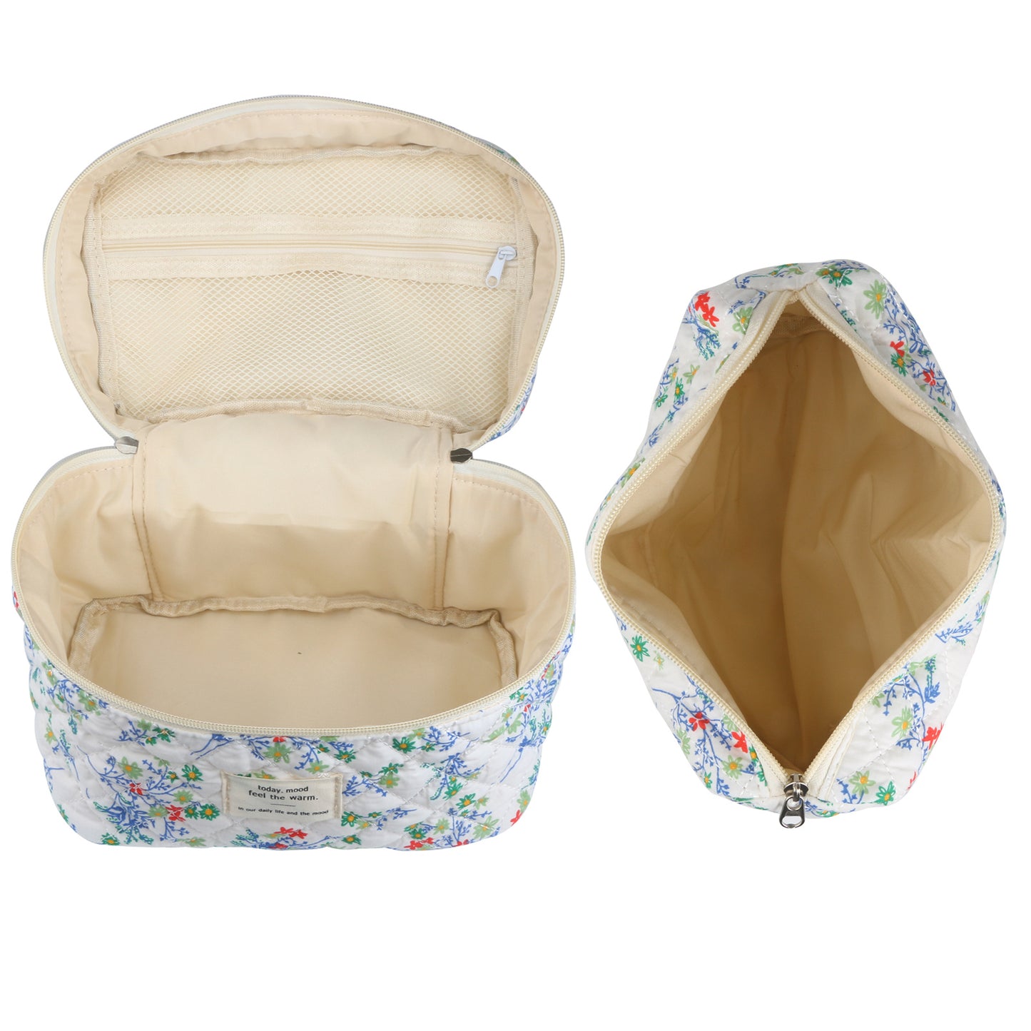 2 Pcs Cute Makeup Bag for Women, Travel Cosmetic Bags, Quilted Coquette Aesthetic Floral Toiletry Organizer Bag