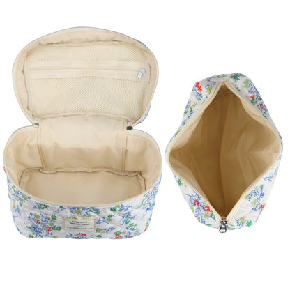 2 Pcs Cute Makeup Bag for Women, Travel Cosmetic Bags, Quilted Coquette Aesthetic Floral Toiletry Organizer Bag