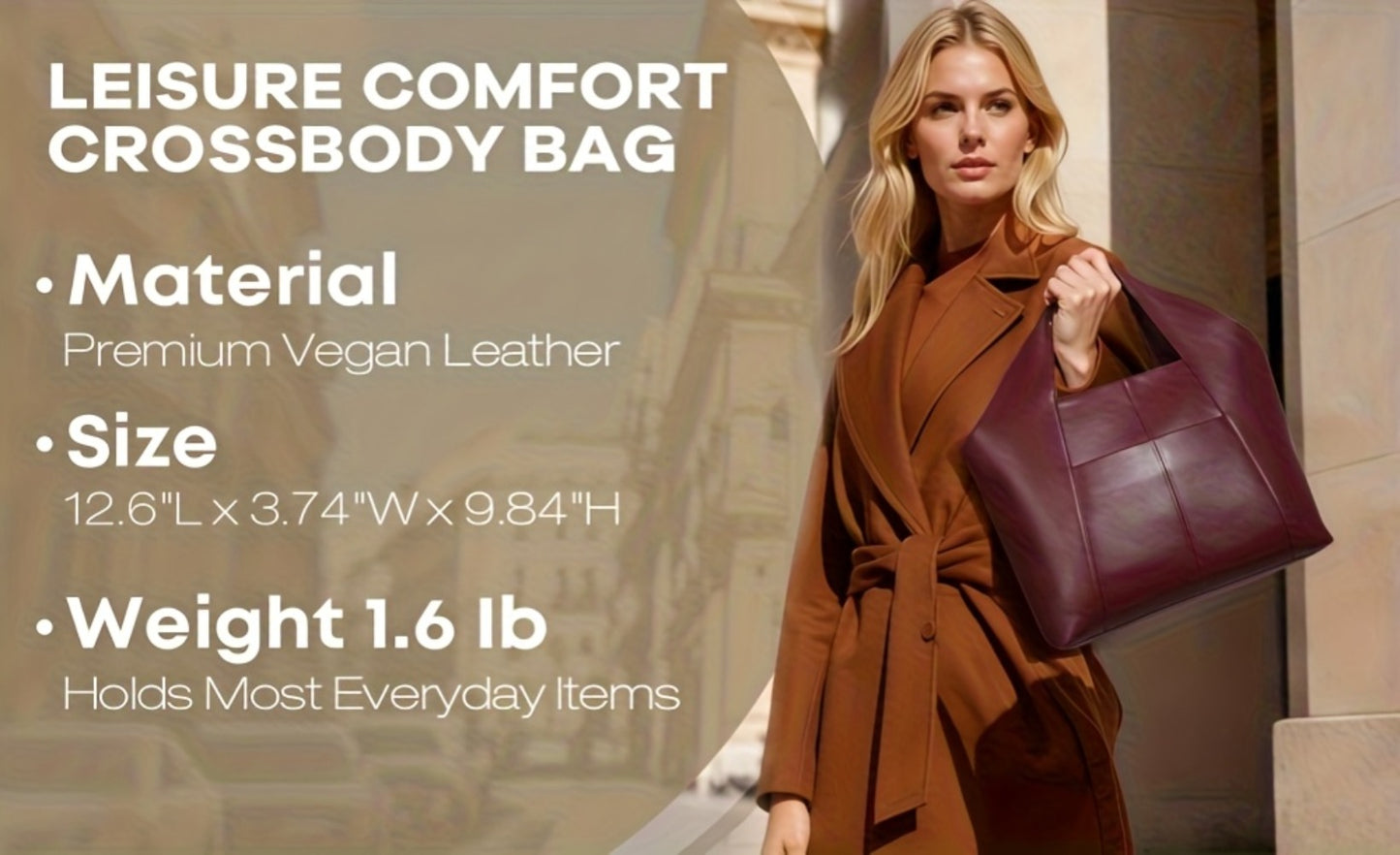 Women'S Genuine Leather Handbag - Elegant Burgundy (Deep Red) Designer Purse with 2 Internal Zippered Compartments & External Pockets, Adjustable Strap, Golden-Tone Hardware, Durable Oil-Tanned Edges - Versatile Everyday, Travel, Work