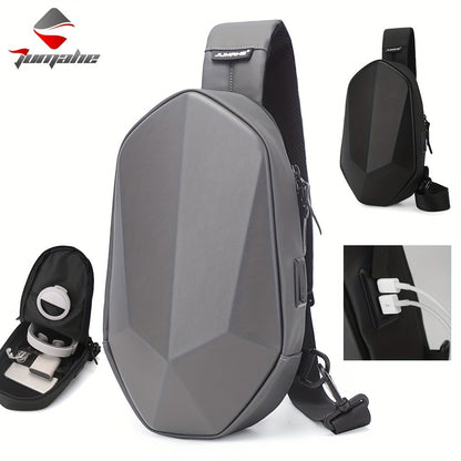 Geometric Sling Chest Bag with USB Charging Port, Hard Shell Crossbody Pack for Hiking Cycling