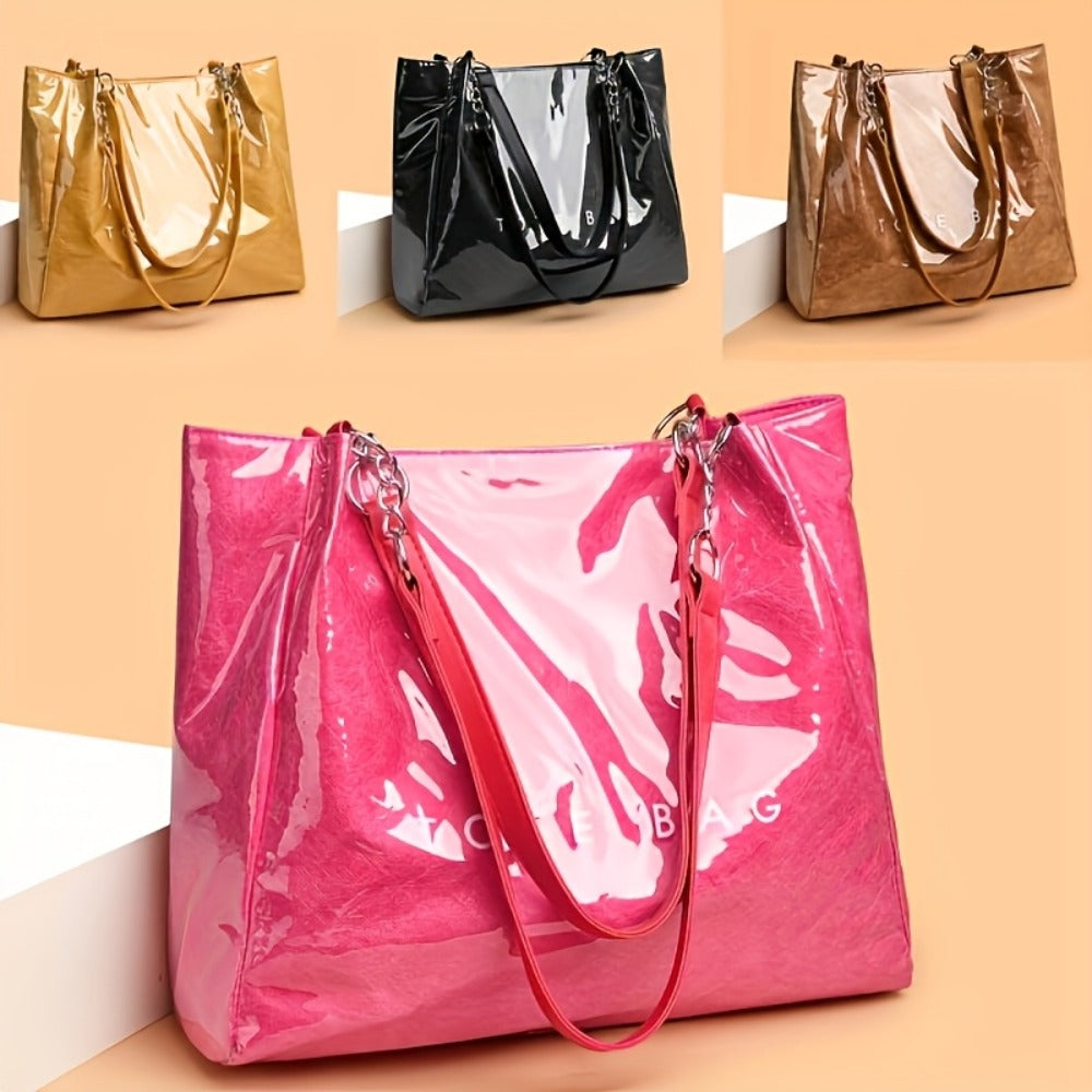 Fashionable Ladies Handbag with One Shoulder Bag Transparent Design, Zipper Closure, Polyester Lining - Perfect for Everyday Use Or Gift-available - Available In Black, Golden,  And Brown