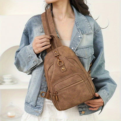 Classic Chic PU Backpack for Ladies - Adjustable Straps, Zip Fastening, Various Pockets, Trendy Shoulder & Crossbody , Chest , Casual Daily Use | Sturdy Zip Closure for Travel And Shopping (Available in Black/Brown/Khaki)