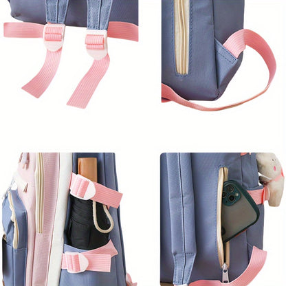 5pcs Solid Color Backpack, Teenager'S Travel Bag, Large Capacity Backpack, Easy Tote Bag, Pencil Case, Casual Crossbody Bag, Lightweight Student Shoulder Bag, for Teenager, For Teenager