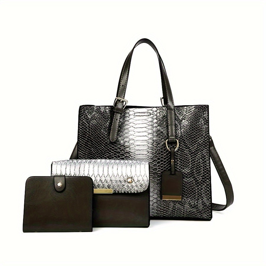 Women'S Crocodile Pattern Satchel Handbags Stylish Tote Handbags Crocodile Purses for Women 3pcs Set