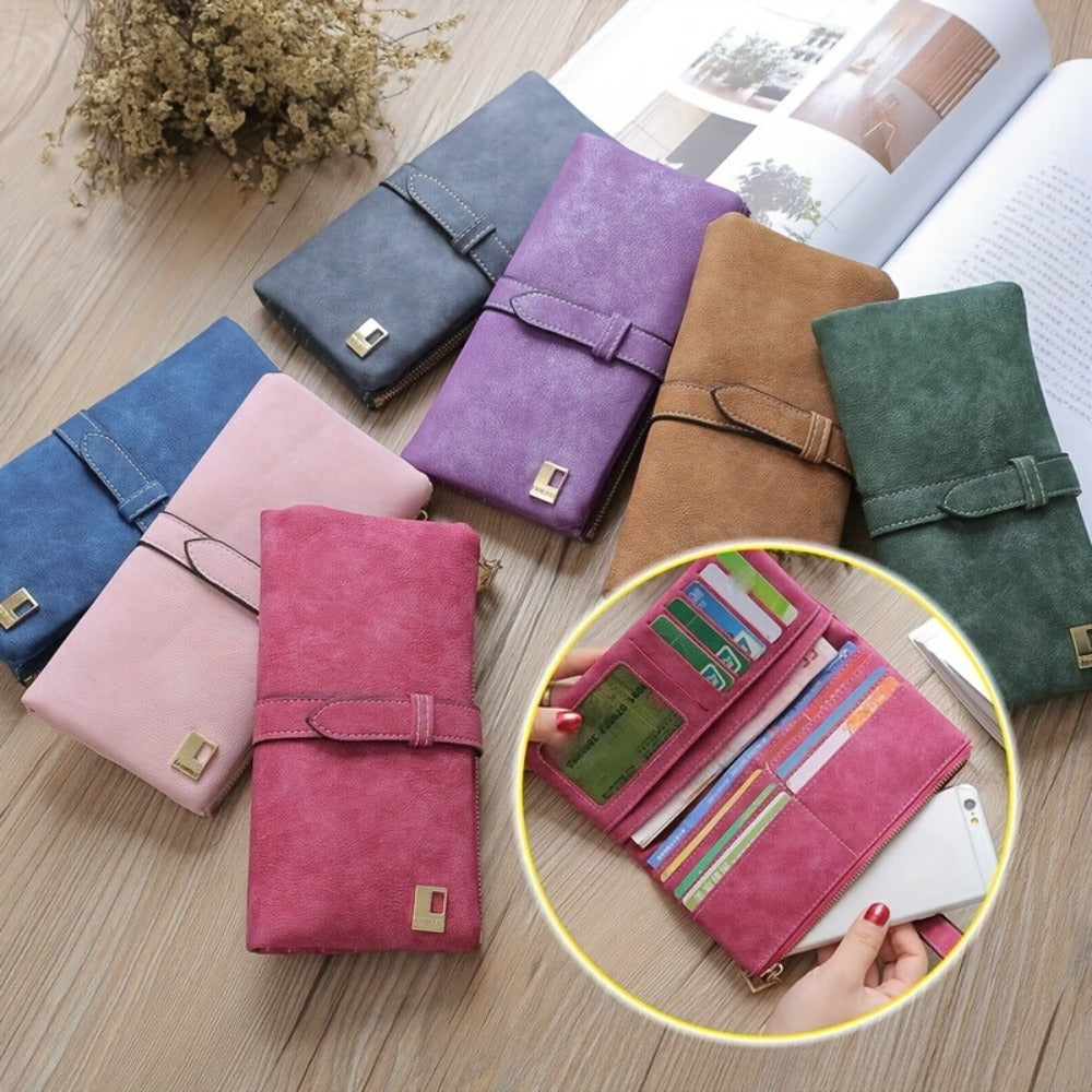 Solid Color Women'S Vegan Wallet Clutch Credit Card Holder Organizer Long Handbag with Photo Window