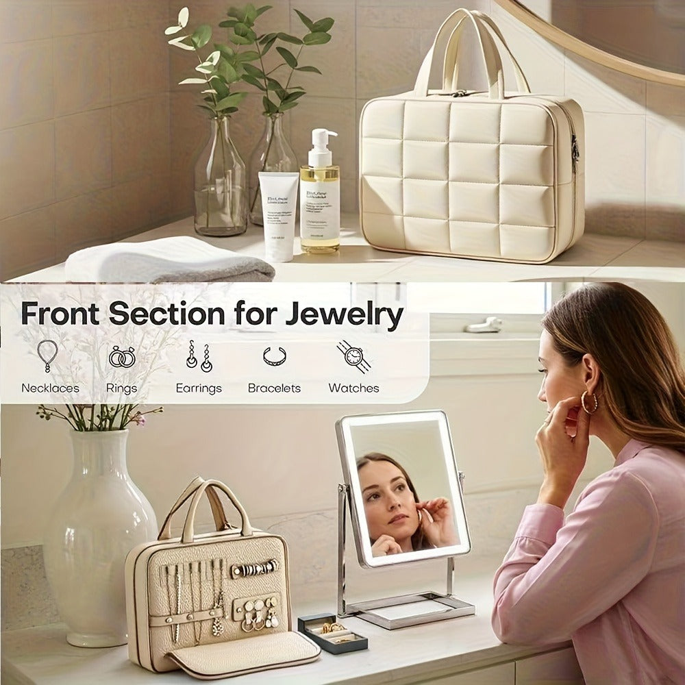 YinPin Travel Toiletry Bag, Hanging Travel Toiletry Bag with Jewelry Organizer Compartment Large Makeup Bag, PVC High Quality Cosmetic Travel Bag Trips Camping Bathroom