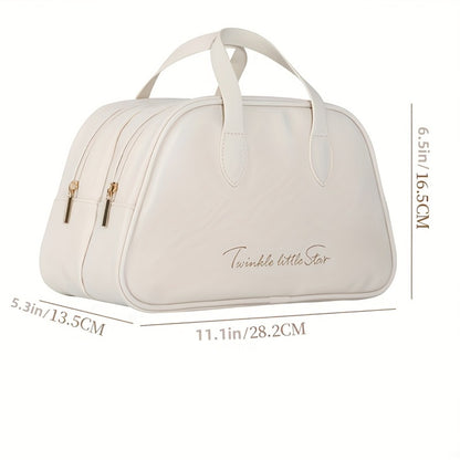 [Travel Wash Bag] 1pc Large Capacity Travel Wash Bag, Double-Layer Design, PU Material, Suitable for Portable Storage During Travel, Cosmetic Storage Bag