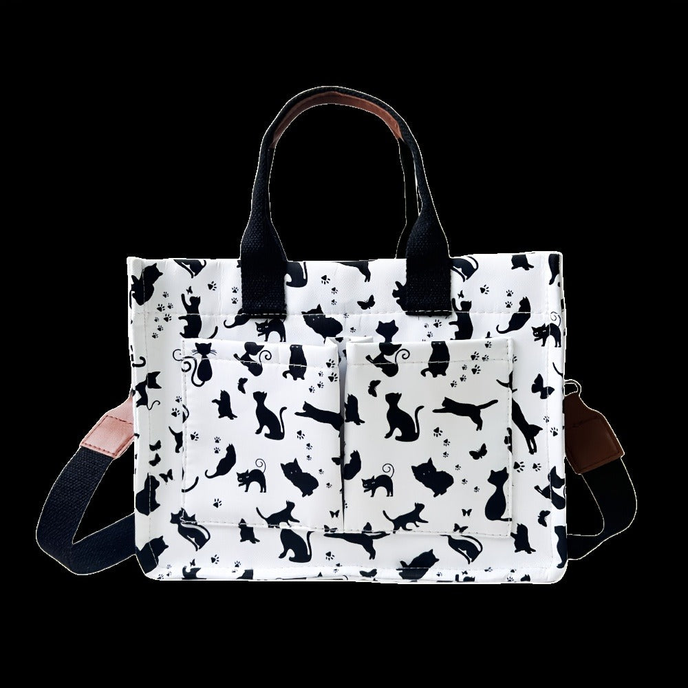 Tote Bag for Women Canvas Patched Purse Cute Shoulder Bag Multi-Pocket Satchel Handbag for Work Books Travel, Bag Only