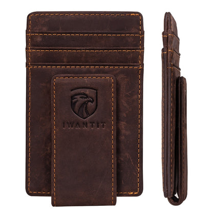[Genuine Leather Card Holder] Ultra-Thin RFID Anti-Theft Credit Card Holder, Genuine Leather Front Pocket Wallet, With Id Card Window, Ultra-Thin Minimalist Men's Card Holder