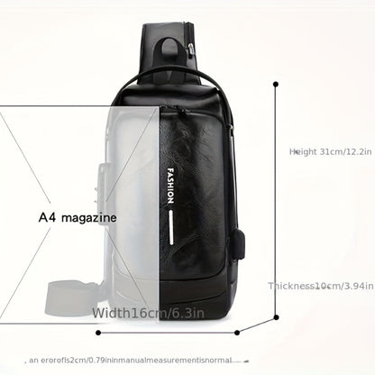 PU material high-quality chest bag with large capacity, password lock, USB charging interface, High Quality and scratch resistant, motorcycle charter bag, leisure multi pocket waist bag, backpack, shoulder bag