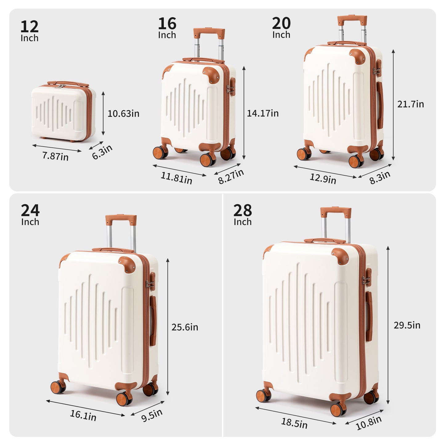 5-Piece Luggage Set Suitcases with Lock, 12/16/20/24/28 Inch Lightweight Trolley Case, Durable PP Material for Men Women, Ideal for Travel & Long Journeys