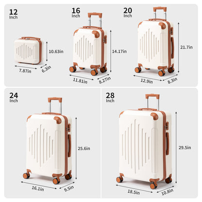 5-Piece Luggage Set Suitcases with Lock, 12/16/20/24/28 Inch Lightweight Trolley Case, Durable PP Material for Men Women, Ideal for Travel & Long Journeys